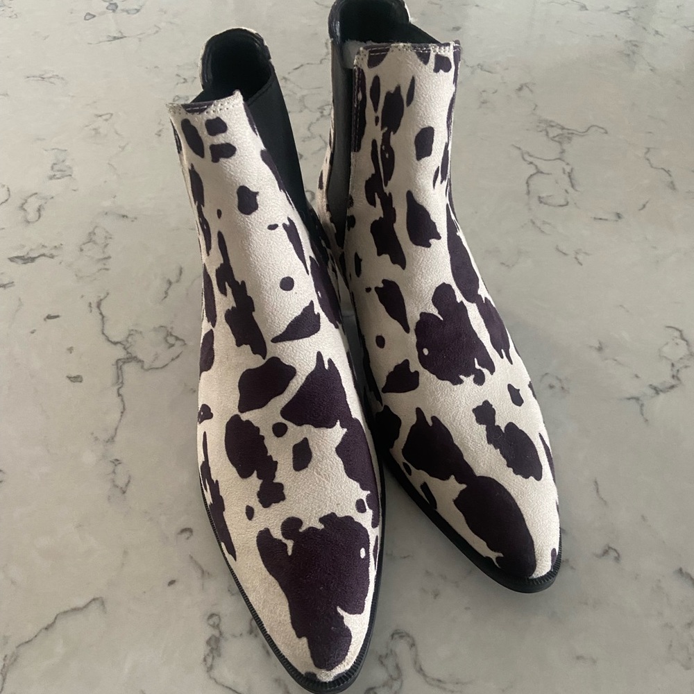 Never worn cowhide print ankle boots